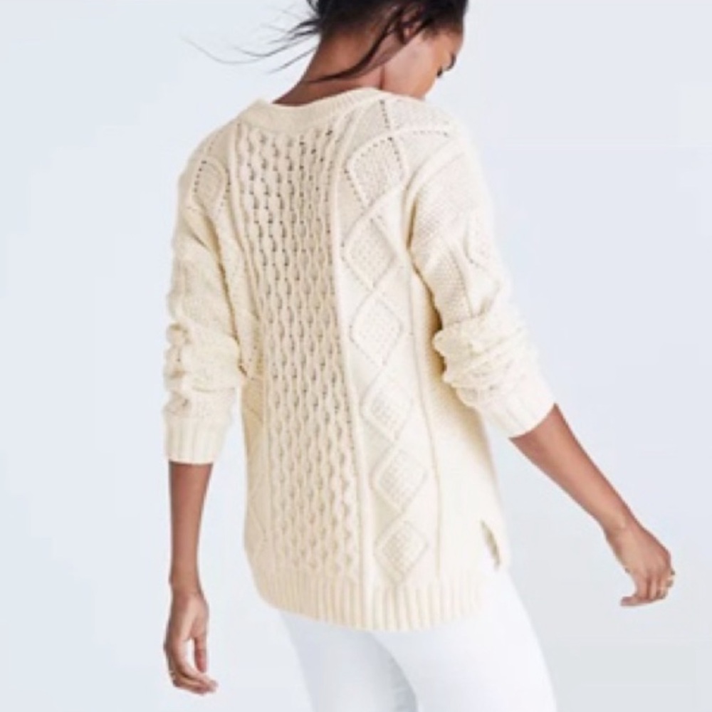 Madewell Classic Cable Open Knit Off White Crew Neck Sweater XXS
